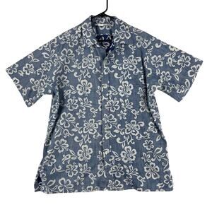 VTG Malihini Hawaii Mens Inside-Out Aloha Shirt XL Blue Hibiscus Made in Hawaii